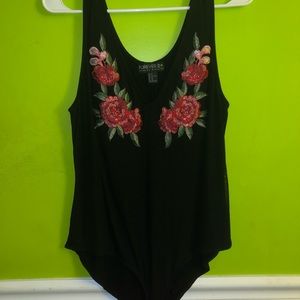 1X black floral Bodysuit